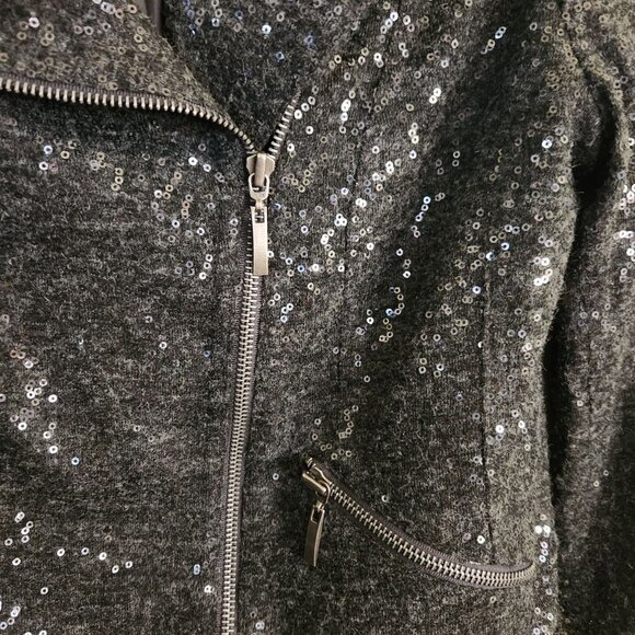 Inc International Charcoal Gray Fully Sequined Moto Jacket Size S - Picture 4 of 5